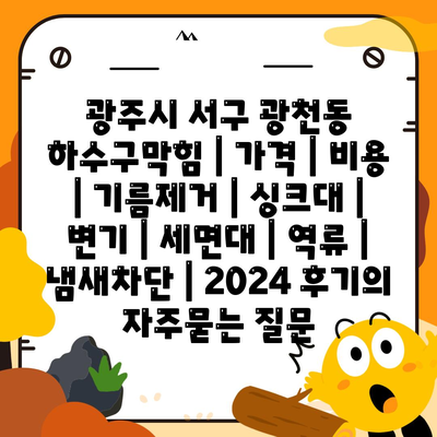 광주시 서구 광천동 하수구막힘 | 가격 | 비용 | 기름제거 | 싱크대 | 변기 | 세면대 | 역류 | 냄새차단 | 2024 후기