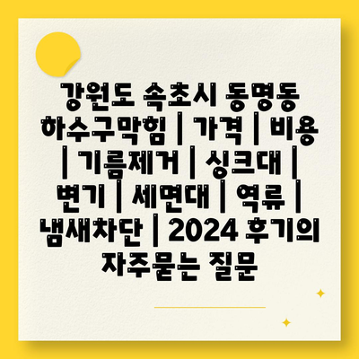 강원도 속초시 동명동 하수구막힘 | 가격 | 비용 | 기름제거 | 싱크대 | 변기 | 세면대 | 역류 | 냄새차단 | 2024 후기