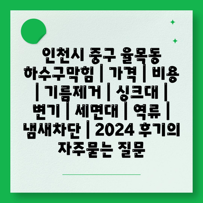 인천시 중구 율목동 하수구막힘 | 가격 | 비용 | 기름제거 | 싱크대 | 변기 | 세면대 | 역류 | 냄새차단 | 2024 후기