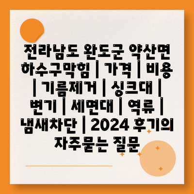 전라남도 완도군 약산면 하수구막힘 | 가격 | 비용 | 기름제거 | 싱크대 | 변기 | 세면대 | 역류 | 냄새차단 | 2024 후기