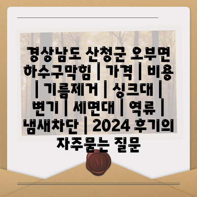 경상남도 산청군 오부면 하수구막힘 | 가격 | 비용 | 기름제거 | 싱크대 | 변기 | 세면대 | 역류 | 냄새차단 | 2024 후기