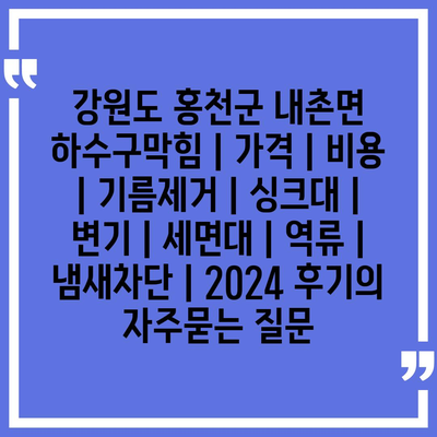 강원도 홍천군 내촌면 하수구막힘 | 가격 | 비용 | 기름제거 | 싱크대 | 변기 | 세면대 | 역류 | 냄새차단 | 2024 후기