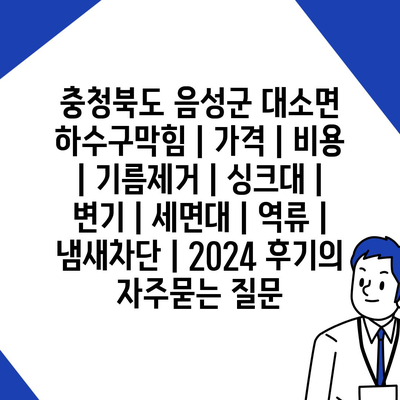 충청북도 음성군 대소면 하수구막힘 | 가격 | 비용 | 기름제거 | 싱크대 | 변기 | 세면대 | 역류 | 냄새차단 | 2024 후기