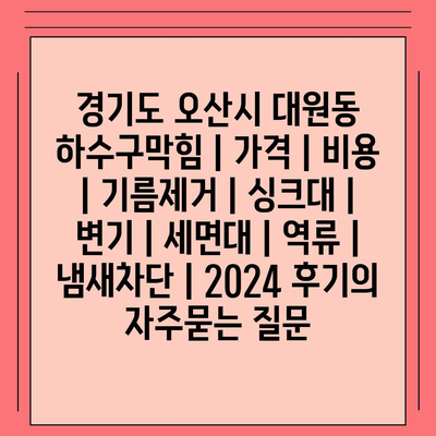 경기도 오산시 대원동 하수구막힘 | 가격 | 비용 | 기름제거 | 싱크대 | 변기 | 세면대 | 역류 | 냄새차단 | 2024 후기