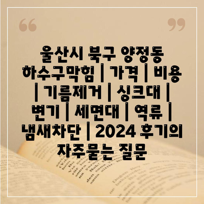 울산시 북구 양정동 하수구막힘 | 가격 | 비용 | 기름제거 | 싱크대 | 변기 | 세면대 | 역류 | 냄새차단 | 2024 후기