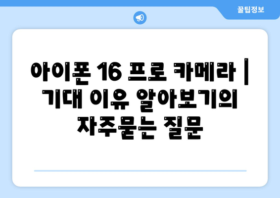 아이폰 16 프로 카메라 | 기대 이유 알아보기