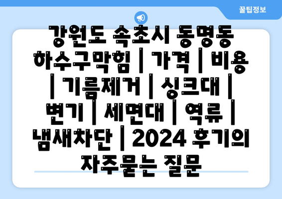 강원도 속초시 동명동 하수구막힘 | 가격 | 비용 | 기름제거 | 싱크대 | 변기 | 세면대 | 역류 | 냄새차단 | 2024 후기