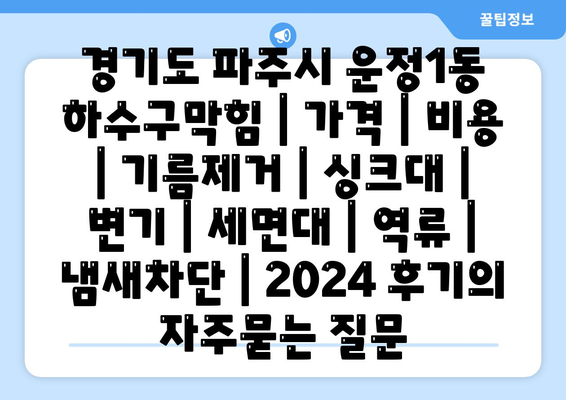 경기도 파주시 운정1동 하수구막힘 | 가격 | 비용 | 기름제거 | 싱크대 | 변기 | 세면대 | 역류 | 냄새차단 | 2024 후기