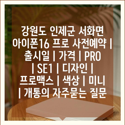 강원도 인제군 서화면 아이폰16 프로 사전예약 | 출시일 | 가격 | PRO | SE1 | 디자인 | 프로맥스 | 색상 | 미니 | 개통