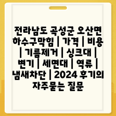 전라남도 곡성군 오산면 하수구막힘 | 가격 | 비용 | 기름제거 | 싱크대 | 변기 | 세면대 | 역류 | 냄새차단 | 2024 후기