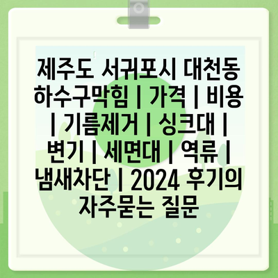 제주도 서귀포시 대천동 하수구막힘 | 가격 | 비용 | 기름제거 | 싱크대 | 변기 | 세면대 | 역류 | 냄새차단 | 2024 후기