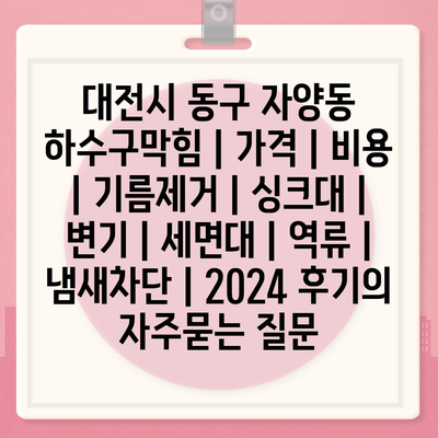 대전시 동구 자양동 하수구막힘 | 가격 | 비용 | 기름제거 | 싱크대 | 변기 | 세면대 | 역류 | 냄새차단 | 2024 후기