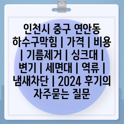 인천시 중구 연안동 하수구막힘 | 가격 | 비용 | 기름제거 | 싱크대 | 변기 | 세면대 | 역류 | 냄새차단 | 2024 후기