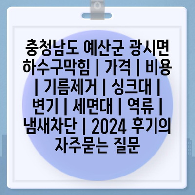 충청남도 예산군 광시면 하수구막힘 | 가격 | 비용 | 기름제거 | 싱크대 | 변기 | 세면대 | 역류 | 냄새차단 | 2024 후기