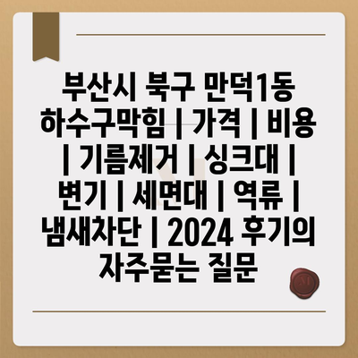 부산시 북구 만덕1동 하수구막힘 | 가격 | 비용 | 기름제거 | 싱크대 | 변기 | 세면대 | 역류 | 냄새차단 | 2024 후기