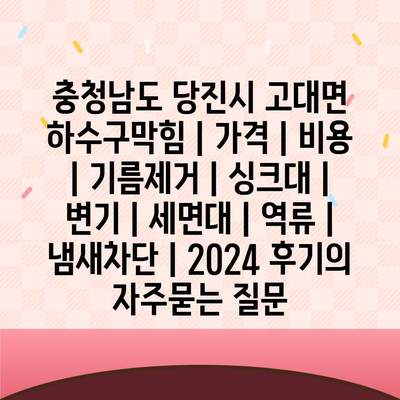 충청남도 당진시 고대면 하수구막힘 | 가격 | 비용 | 기름제거 | 싱크대 | 변기 | 세면대 | 역류 | 냄새차단 | 2024 후기