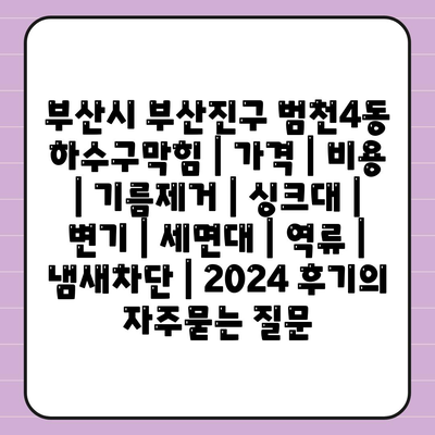 부산시 부산진구 범천4동 하수구막힘 | 가격 | 비용 | 기름제거 | 싱크대 | 변기 | 세면대 | 역류 | 냄새차단 | 2024 후기