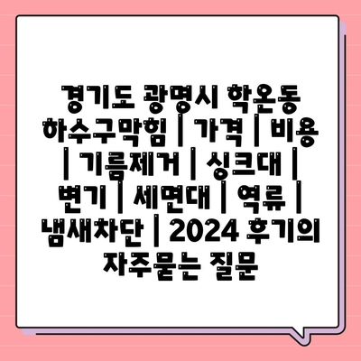 경기도 광명시 학온동 하수구막힘 | 가격 | 비용 | 기름제거 | 싱크대 | 변기 | 세면대 | 역류 | 냄새차단 | 2024 후기