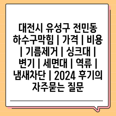 대전시 유성구 전민동 하수구막힘 | 가격 | 비용 | 기름제거 | 싱크대 | 변기 | 세면대 | 역류 | 냄새차단 | 2024 후기