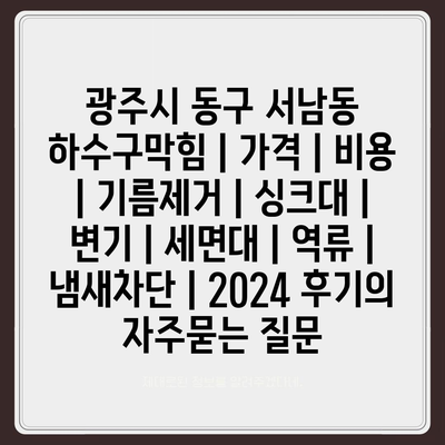 광주시 동구 서남동 하수구막힘 | 가격 | 비용 | 기름제거 | 싱크대 | 변기 | 세면대 | 역류 | 냄새차단 | 2024 후기