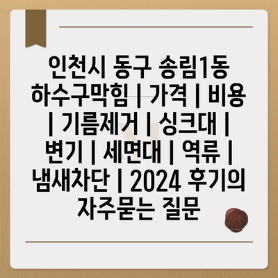 인천시 동구 송림1동 하수구막힘 | 가격 | 비용 | 기름제거 | 싱크대 | 변기 | 세면대 | 역류 | 냄새차단 | 2024 후기