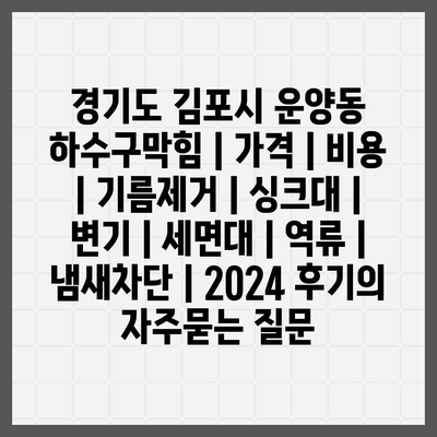 경기도 김포시 운양동 하수구막힘 | 가격 | 비용 | 기름제거 | 싱크대 | 변기 | 세면대 | 역류 | 냄새차단 | 2024 후기