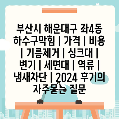 부산시 해운대구 좌4동 하수구막힘 | 가격 | 비용 | 기름제거 | 싱크대 | 변기 | 세면대 | 역류 | 냄새차단 | 2024 후기