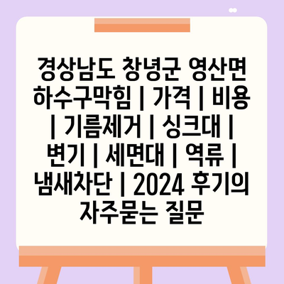 경상남도 창녕군 영산면 하수구막힘 | 가격 | 비용 | 기름제거 | 싱크대 | 변기 | 세면대 | 역류 | 냄새차단 | 2024 후기