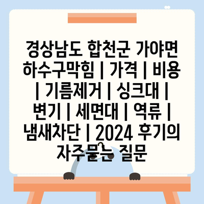 경상남도 합천군 가야면 하수구막힘 | 가격 | 비용 | 기름제거 | 싱크대 | 변기 | 세면대 | 역류 | 냄새차단 | 2024 후기