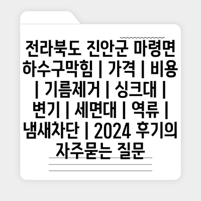 전라북도 진안군 마령면 하수구막힘 | 가격 | 비용 | 기름제거 | 싱크대 | 변기 | 세면대 | 역류 | 냄새차단 | 2024 후기