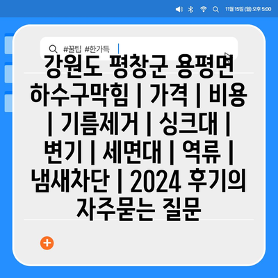 강원도 평창군 용평면 하수구막힘 | 가격 | 비용 | 기름제거 | 싱크대 | 변기 | 세면대 | 역류 | 냄새차단 | 2024 후기