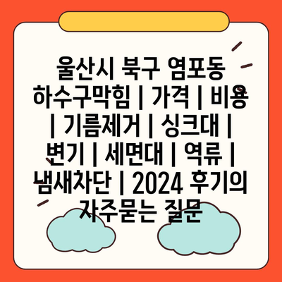 울산시 북구 염포동 하수구막힘 | 가격 | 비용 | 기름제거 | 싱크대 | 변기 | 세면대 | 역류 | 냄새차단 | 2024 후기