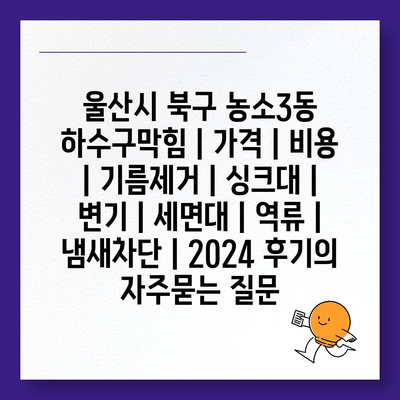 울산시 북구 농소3동 하수구막힘 | 가격 | 비용 | 기름제거 | 싱크대 | 변기 | 세면대 | 역류 | 냄새차단 | 2024 후기