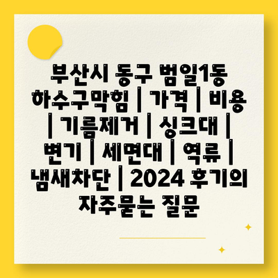 부산시 동구 범일1동 하수구막힘 | 가격 | 비용 | 기름제거 | 싱크대 | 변기 | 세면대 | 역류 | 냄새차단 | 2024 후기