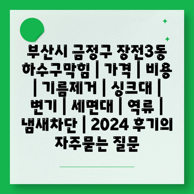 부산시 금정구 장전3동 하수구막힘 | 가격 | 비용 | 기름제거 | 싱크대 | 변기 | 세면대 | 역류 | 냄새차단 | 2024 후기