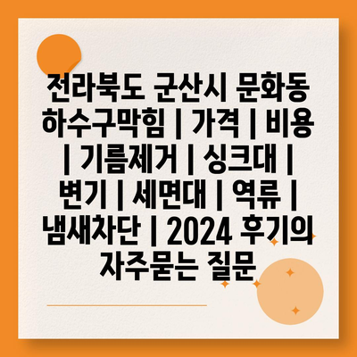 전라북도 군산시 문화동 하수구막힘 | 가격 | 비용 | 기름제거 | 싱크대 | 변기 | 세면대 | 역류 | 냄새차단 | 2024 후기