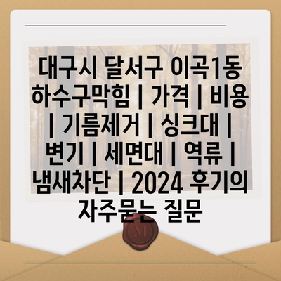 대구시 달서구 이곡1동 하수구막힘 | 가격 | 비용 | 기름제거 | 싱크대 | 변기 | 세면대 | 역류 | 냄새차단 | 2024 후기