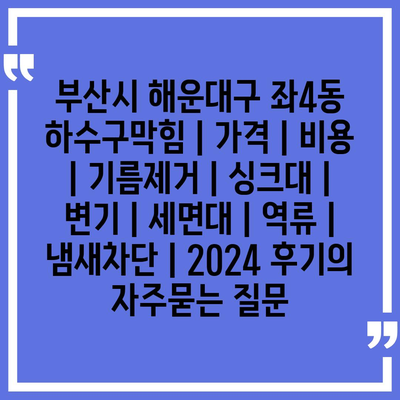 부산시 해운대구 좌4동 하수구막힘 | 가격 | 비용 | 기름제거 | 싱크대 | 변기 | 세면대 | 역류 | 냄새차단 | 2024 후기