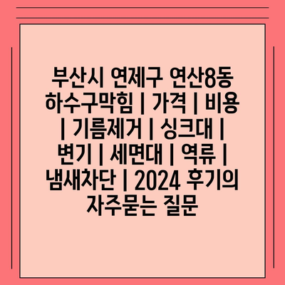 부산시 연제구 연산8동 하수구막힘 | 가격 | 비용 | 기름제거 | 싱크대 | 변기 | 세면대 | 역류 | 냄새차단 | 2024 후기