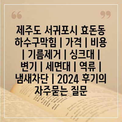 제주도 서귀포시 효돈동 하수구막힘 | 가격 | 비용 | 기름제거 | 싱크대 | 변기 | 세면대 | 역류 | 냄새차단 | 2024 후기