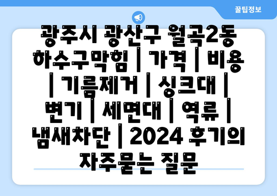 광주시 광산구 월곡2동 하수구막힘 | 가격 | 비용 | 기름제거 | 싱크대 | 변기 | 세면대 | 역류 | 냄새차단 | 2024 후기