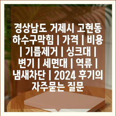 경상남도 거제시 고현동 하수구막힘 | 가격 | 비용 | 기름제거 | 싱크대 | 변기 | 세면대 | 역류 | 냄새차단 | 2024 후기