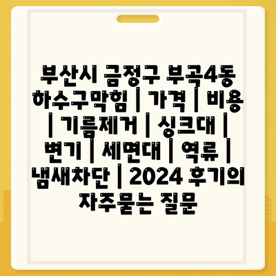 부산시 금정구 부곡4동 하수구막힘 | 가격 | 비용 | 기름제거 | 싱크대 | 변기 | 세면대 | 역류 | 냄새차단 | 2024 후기