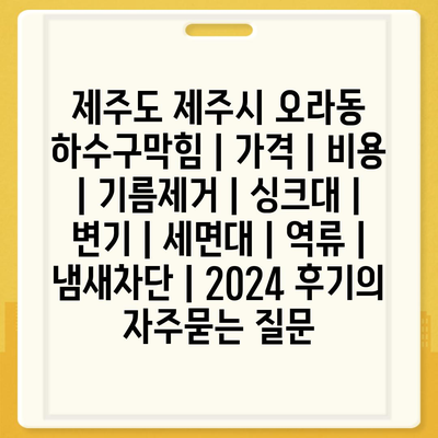 제주도 제주시 오라동 하수구막힘 | 가격 | 비용 | 기름제거 | 싱크대 | 변기 | 세면대 | 역류 | 냄새차단 | 2024 후기