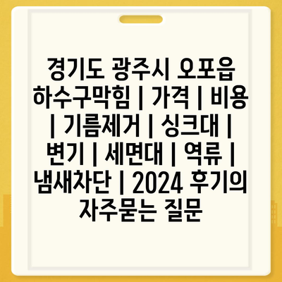 경기도 광주시 오포읍 하수구막힘 | 가격 | 비용 | 기름제거 | 싱크대 | 변기 | 세면대 | 역류 | 냄새차단 | 2024 후기