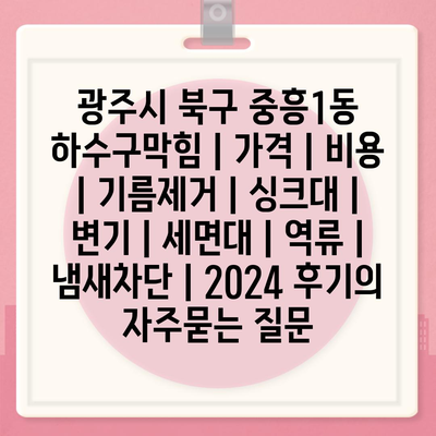 광주시 북구 중흥1동 하수구막힘 | 가격 | 비용 | 기름제거 | 싱크대 | 변기 | 세면대 | 역류 | 냄새차단 | 2024 후기