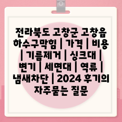 전라북도 고창군 고창읍 하수구막힘 | 가격 | 비용 | 기름제거 | 싱크대 | 변기 | 세면대 | 역류 | 냄새차단 | 2024 후기