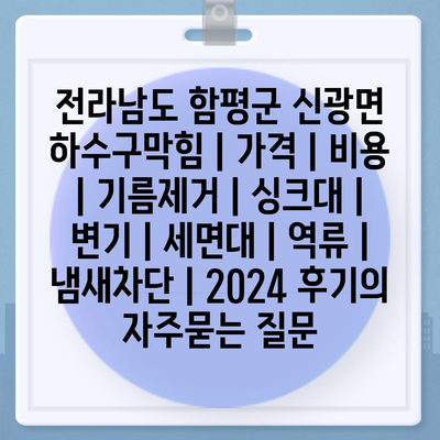 전라남도 함평군 신광면 하수구막힘 | 가격 | 비용 | 기름제거 | 싱크대 | 변기 | 세면대 | 역류 | 냄새차단 | 2024 후기