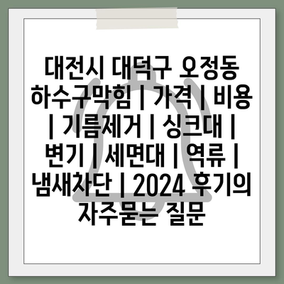 대전시 대덕구 오정동 하수구막힘 | 가격 | 비용 | 기름제거 | 싱크대 | 변기 | 세면대 | 역류 | 냄새차단 | 2024 후기