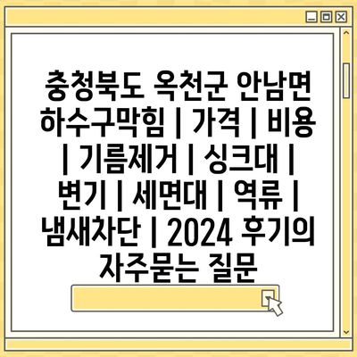 충청북도 옥천군 안남면 하수구막힘 | 가격 | 비용 | 기름제거 | 싱크대 | 변기 | 세면대 | 역류 | 냄새차단 | 2024 후기